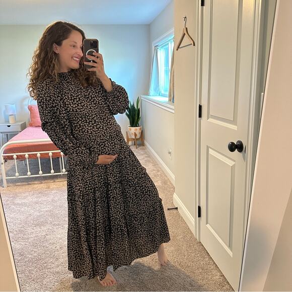 THE GREAT. Black Tan Floral Tiered Long Sleeve Maxi Dress 1 Small - Picture 4 of 16